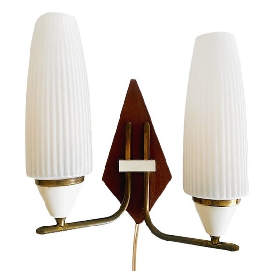 Image 1 of Mid-century Deens design dubbele wandlamp teak 1960's