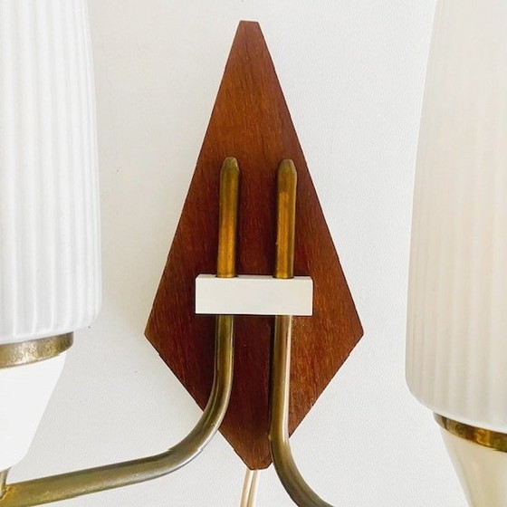 Image 1 of Mid-century Deens design dubbele wandlamp teak 1960's