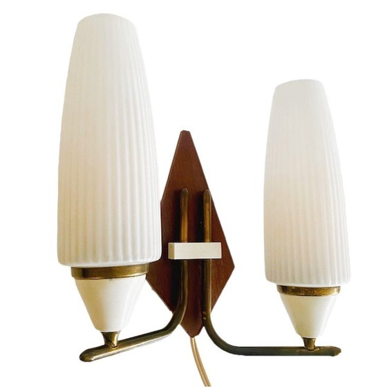 Image 1 of Mid-century Deens design dubbele wandlamp teak 1960's