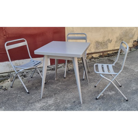 Image 1 of Vintage gezandstraalde en gepoedercoate grijze eetset van Xavier Pauchard voor Rance Sablage, 1950