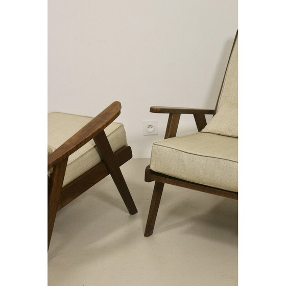 Image 1 of Paar vintage massief eikenhouten fauteuils, 1950