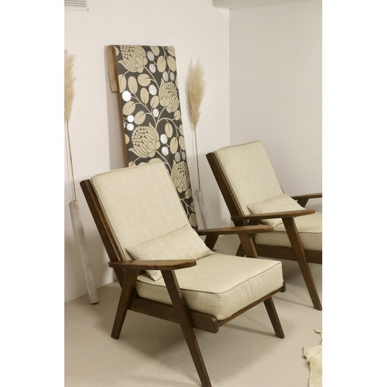 Image 1 of Paar vintage massief eikenhouten fauteuils, 1950