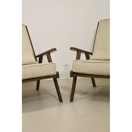 Image 1 of Paar vintage massief eikenhouten fauteuils, 1950
