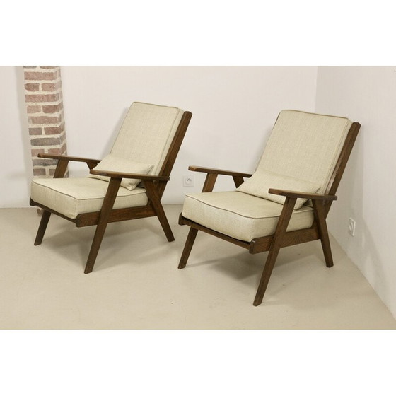 Image 1 of Paar vintage massief eikenhouten fauteuils, 1950