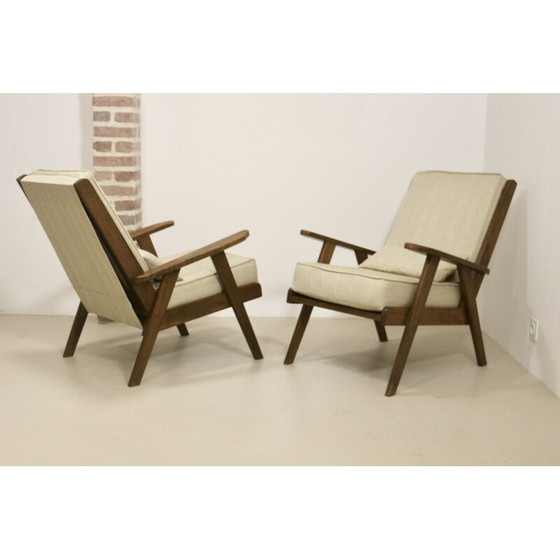 Image 1 of Paar vintage massief eikenhouten fauteuils, 1950