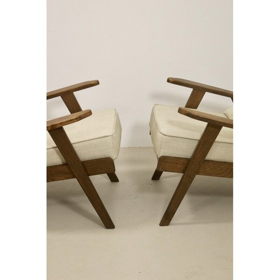 Image 1 of Paar vintage massief eikenhouten fauteuils, 1950