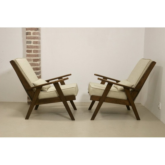Image 1 of Paar vintage massief eikenhouten fauteuils, 1950
