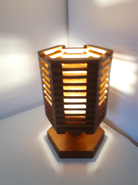 Image 1 of 70's vintage houten lamellen lamp