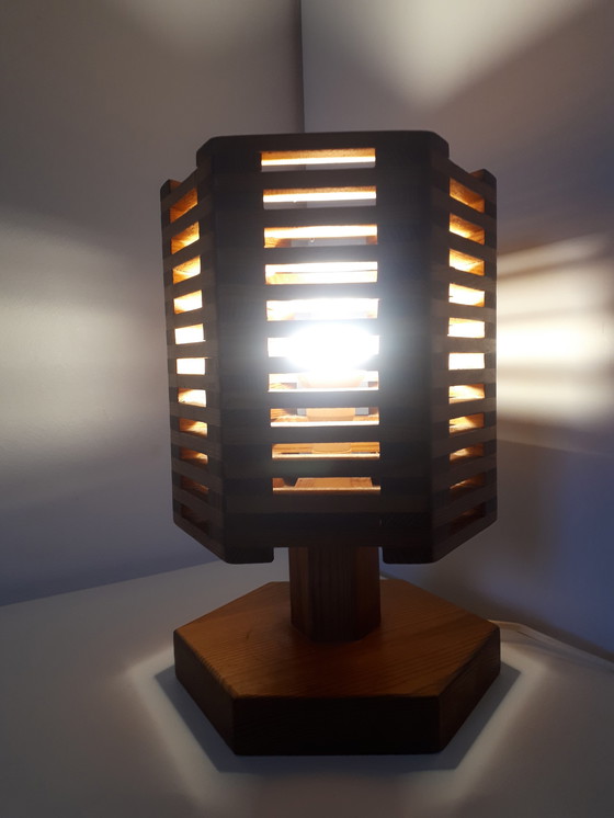 Image 1 of 70's vintage houten lamellen lamp