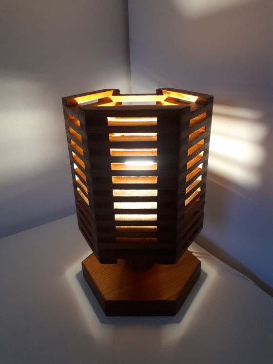 Image 1 of 70's vintage houten lamellen lamp