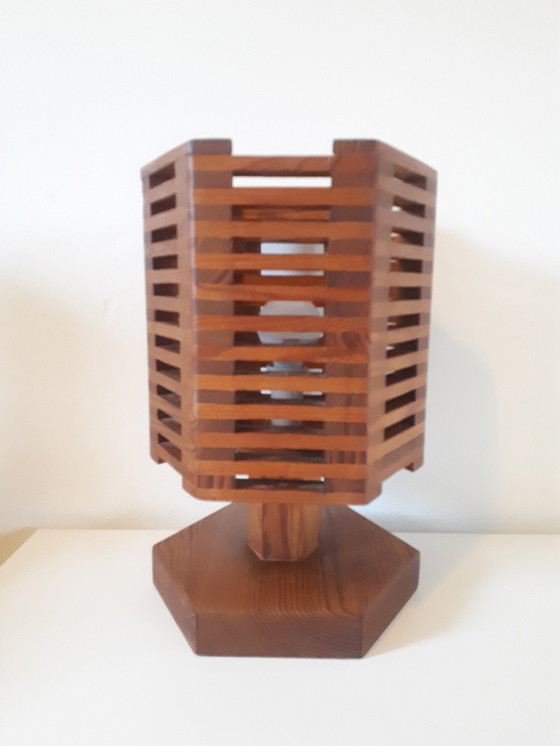 Image 1 of 70's vintage houten lamellen lamp