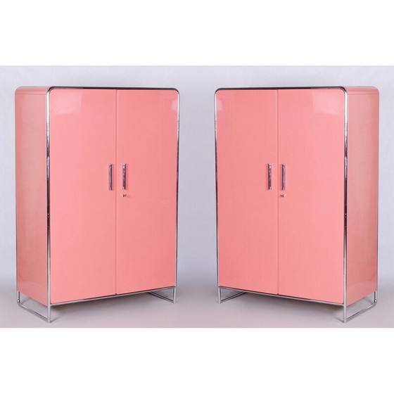 Image 1 of Paar vintage Bauhaus kasten in gelakt hout en verchroomd staal van H. j. Hagemann voor Thonet, Duitsland 1930