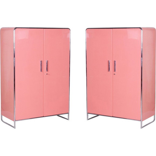 Paar vintage Bauhaus kasten in gelakt hout en verchroomd staal van H. j. Hagemann voor Thonet, Duitsland 1930