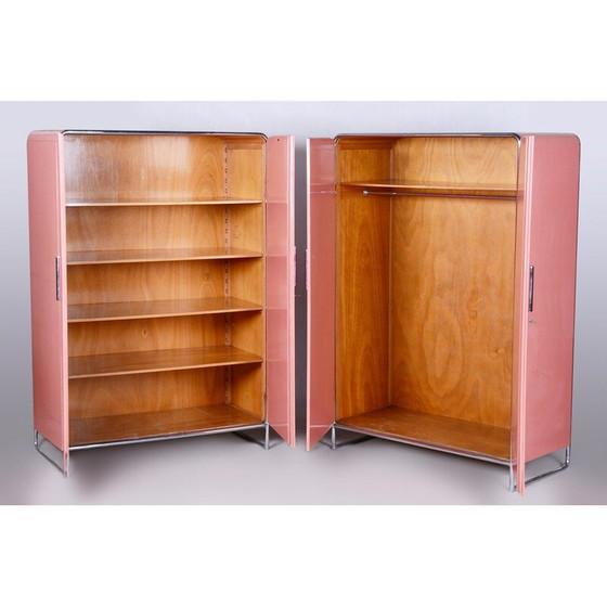 Image 1 of Paar vintage Bauhaus kasten in gelakt hout en verchroomd staal van H. j. Hagemann voor Thonet, Duitsland 1930