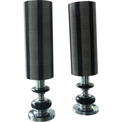 Vintage houndstooth lamp van stof en keramiek, 1970
