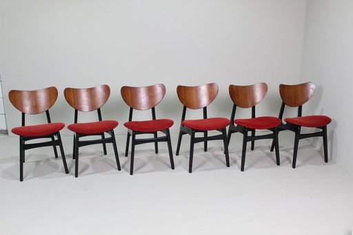 6X Vintage Eetkamerstoelen G-Plan - Librenza, Rood, Jaren '50/'60