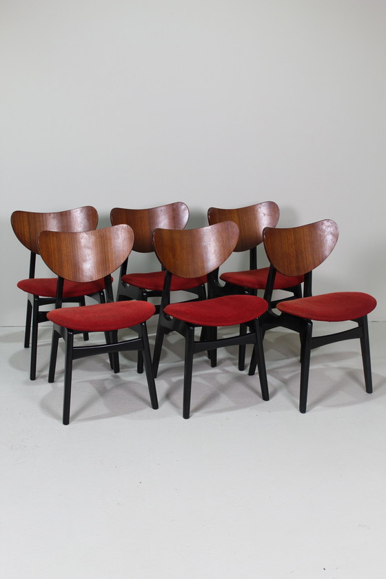 Image 1 of 6X Vintage Eetkamerstoelen G-Plan - Librenza, Rood, Jaren '50/'60