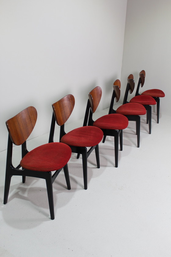 Image 1 of 6X Vintage Eetkamerstoelen G-Plan - Librenza, Rood, Jaren '50/'60