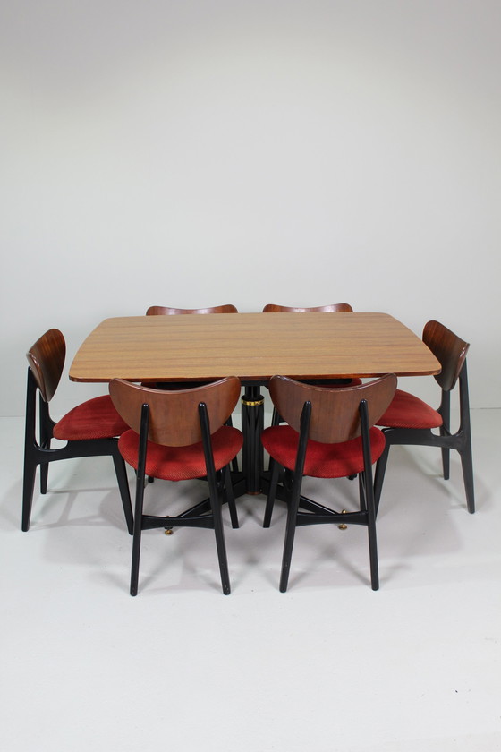 Image 1 of 6X Vintage Eetkamerstoelen G-Plan - Librenza, Rood, Jaren '50/'60