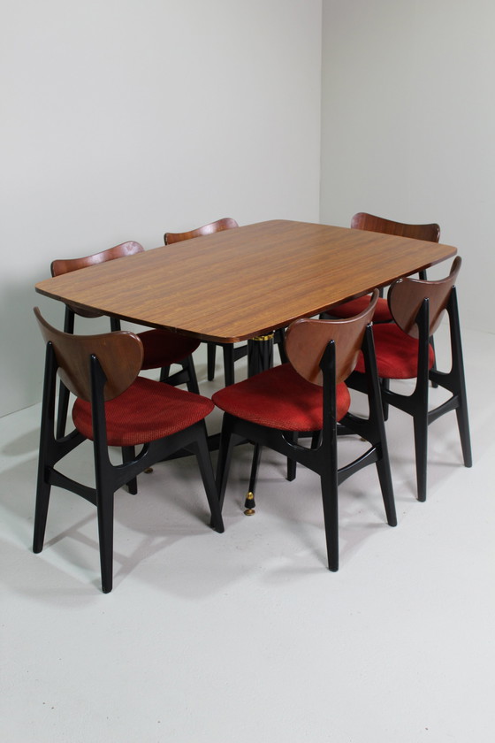 Image 1 of 6X Vintage Eetkamerstoelen G-Plan - Librenza, Rood, Jaren '50/'60