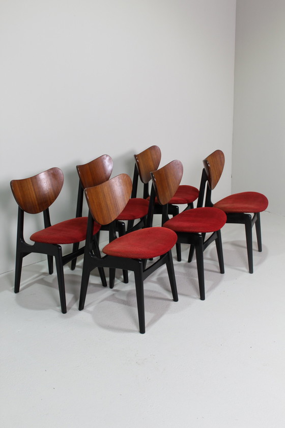 Image 1 of 6X Vintage Eetkamerstoelen G-Plan - Librenza, Rood, Jaren '50/'60