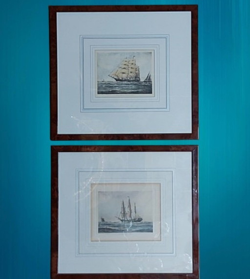 Twee prachtige Litho's Zeilschepen Glorieus Clipper & Constitution miniaturen