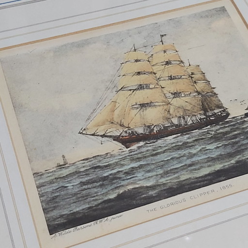 Twee prachtige Litho's Zeilschepen Glorieus Clipper & Constitution miniaturen