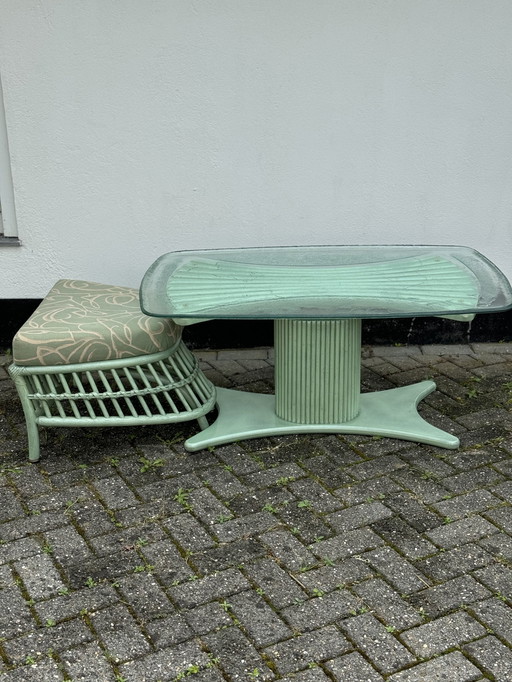 Vintage houten verstelbare tafel en kruk