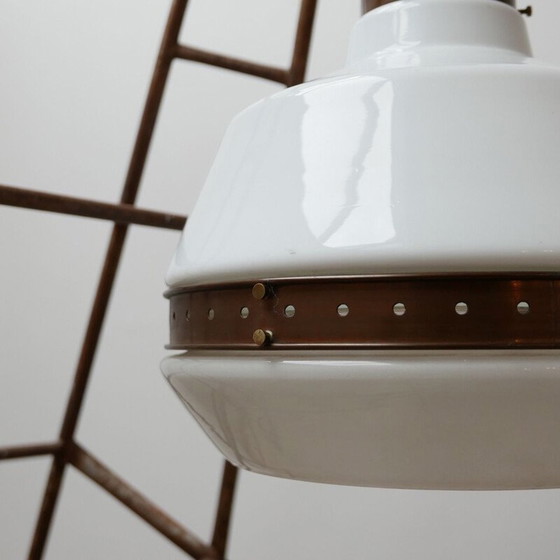 Image 1 of Vintage Tweekleurige Opaline Glazen Hanglamp, Duits 1930