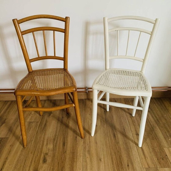 Image 1 of Paar bijpassende vintage stoelen met rieten bekleding