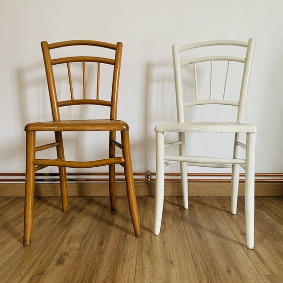 Image 1 of Paar bijpassende vintage stoelen met rieten bekleding