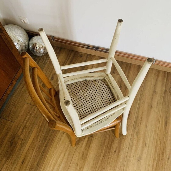 Image 1 of Paar bijpassende vintage stoelen met rieten bekleding