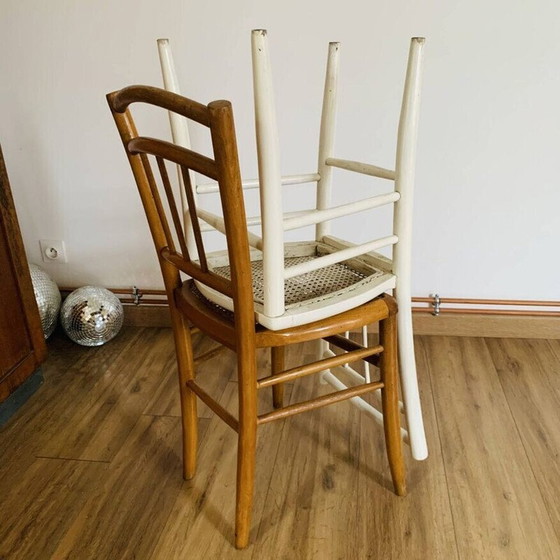 Image 1 of Paar bijpassende vintage stoelen met rieten bekleding