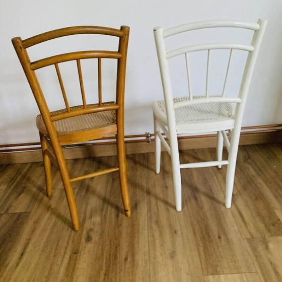 Image 1 of Paar bijpassende vintage stoelen met rieten bekleding