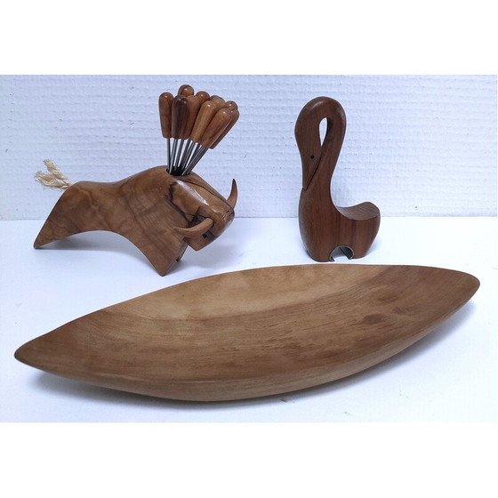 Image 1 of Vintage massief houten aperitiefset, 1960