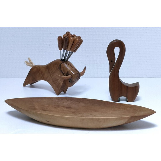 Image 1 of Vintage massief houten aperitiefset, 1960