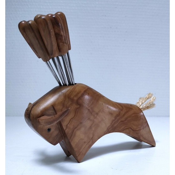 Image 1 of Vintage massief houten aperitiefset, 1960