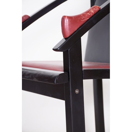 Image 1 of Vintage zwart en rood leren fauteuil, jaren 1970