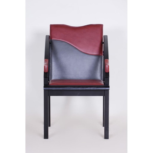 Vintage zwart en rood leren fauteuil, jaren 1970