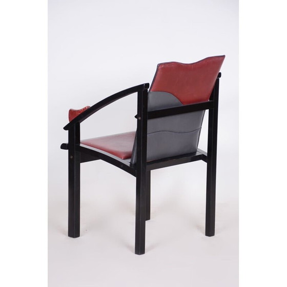 Image 1 of Vintage zwart en rood leren fauteuil, jaren 1970