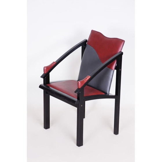 Image 1 of Vintage zwart en rood leren fauteuil, jaren 1970