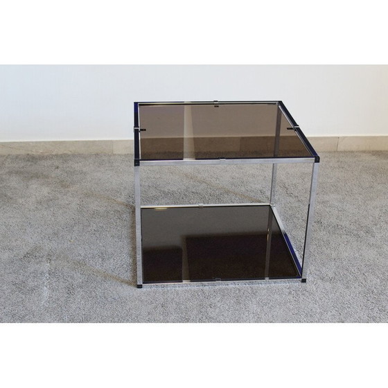 Image 1 of Vintage bijzettafel van verchroomd metaal en rookglas, Italië 1970