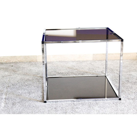 Image 1 of Vintage bijzettafel van verchroomd metaal en rookglas, Italië 1970