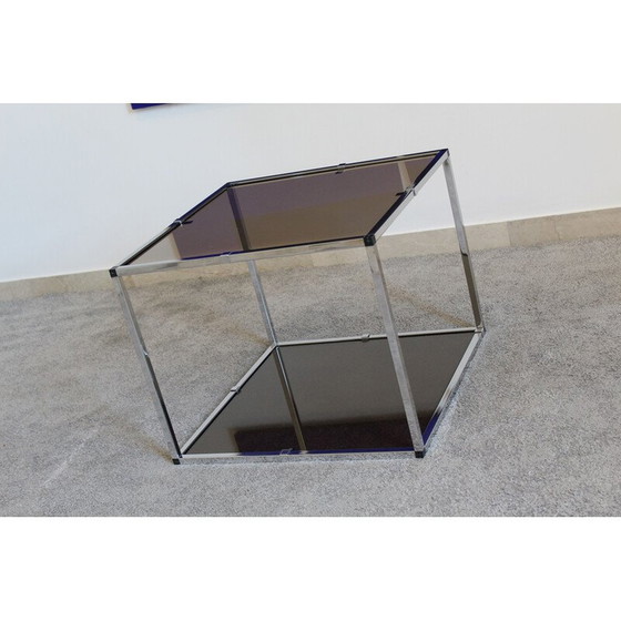 Image 1 of Vintage bijzettafel van verchroomd metaal en rookglas, Italië 1970