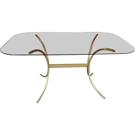 Vintage eettafel van messing en glas, Italië 1970