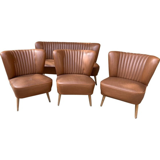 Image 1 of Mid Century bruine woonkamer set, 1950