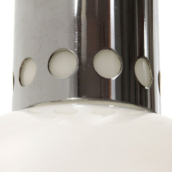 Image 1 of Vintage wit glazen en chromen metalen hanglamp, Italië 1960