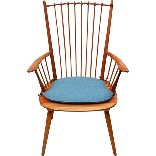 Vintage massief kersen fauteuil van Albert Haberer voor Fleiner, Duitsland 1950