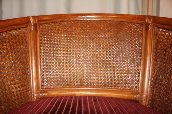 Image 1 of Vintage rotan stoel met fluwelen zitting