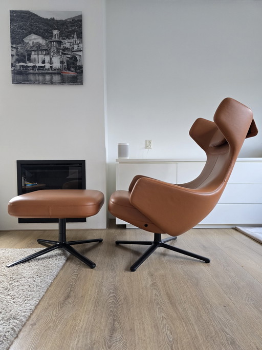 Vitra Grand Repos Loungechair + Ottoman Premium Leder